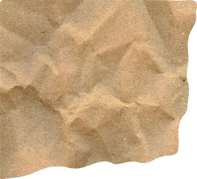 Crumpled brown kraft paper texture with torn edges and wrinkled surface for vintage background design and scrapbooking elements