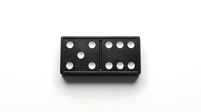 Single Black Domino Tile with Five and Five Pips on White Background