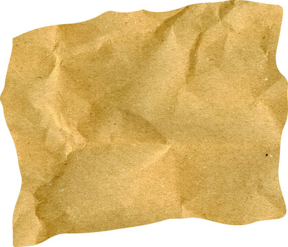 Crumpled Brown Kraft Paper Texture Background with Wrinkled Surface and Torn Edges for Vintage Graphic Design and Note Space