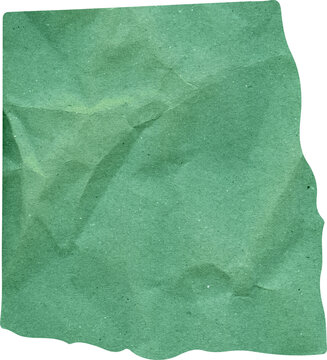 Green crumpled paper scrap with torn edges and wrinkled texture for craft and collage design projects