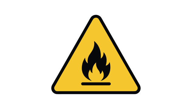 Flammable warning sign displaying a black fire symbol on a yellow triangle background representing danger or hazard.