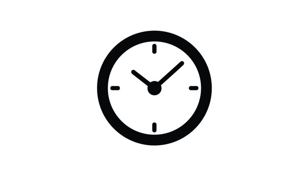 Simple outline design of a minimalist wall clock face showing time with black hands and hour marks on white.