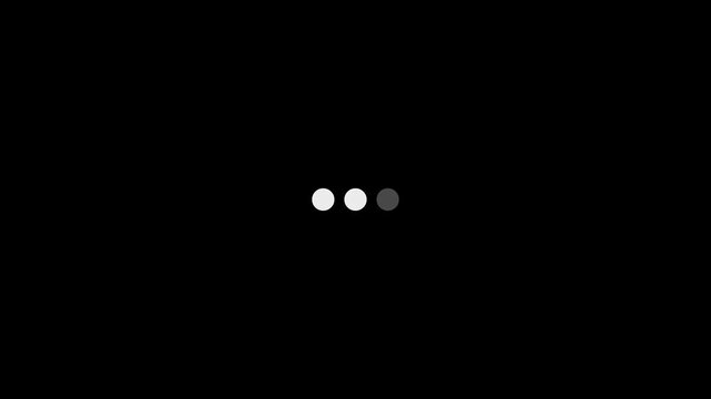 Two small white circular dots positioned horizontally in the center of a solid black background representing a simple loading or waiting indicator