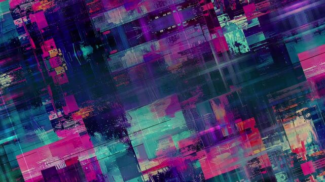 Abstract glitch motion graphics footage with colorful brush strokes in a seamless loop