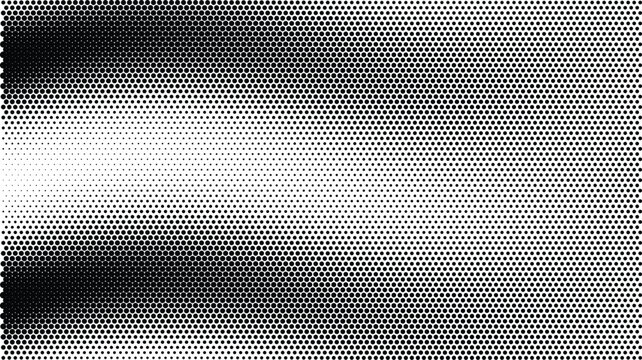Black and white halftone pattern featuring two horizontal bands of dense circular dots separated by a lighter area, creating a striped visual effect
