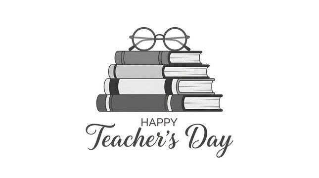 A stack of vintage books with reading glasses on top designed as a creative greeting card illustration for celebrating the annual event of teachers day