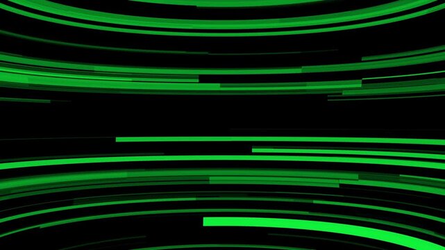 Abstract green digital background with curved horizontal lines and dark empty space in the center for text placement or overlay