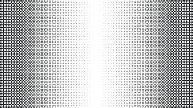 Black and white halftone pattern with a vertical gradient transition from dense dots on the sides to sparse dots in the center of the frame
