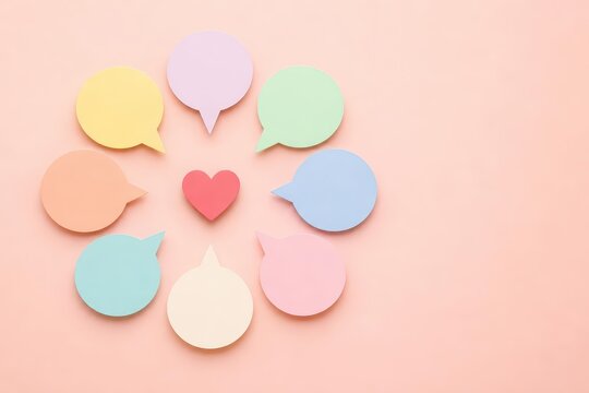 Pastel speech bubbles arranged around a heart