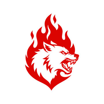 Aggressive red flame wolf mascot logo design