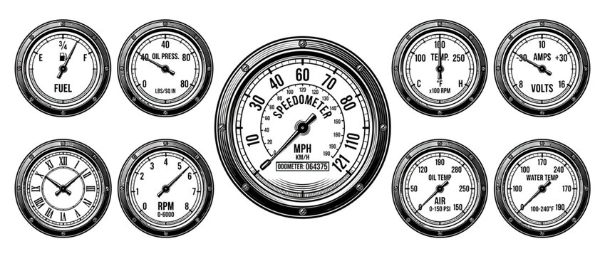 Vintage Vehicle Dashboard Gauges Collection
