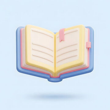 Cute 3D Stylized Open Book Illustration with Pastel Colors for Learning and Knowledge Concept