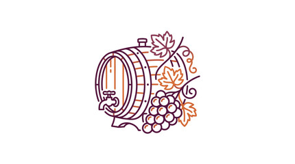 Obraz premium A stylized line art illustration of a wooden wine barrel with grapes