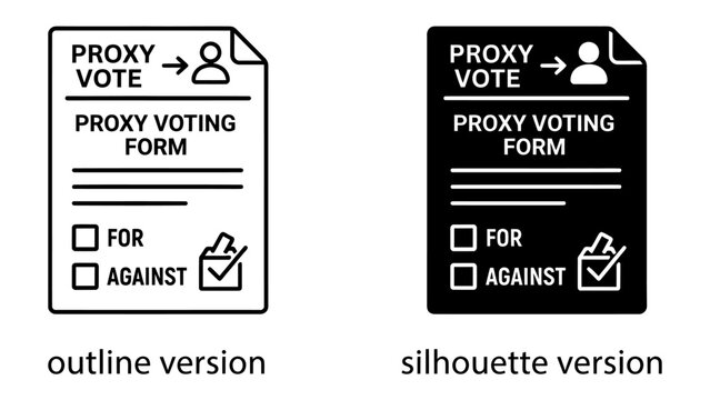 Proxy Voting Form Icons: A set of two icons representing a proxy voting form, one in outline and one in silhouette, with checkboxes for For and Against options.