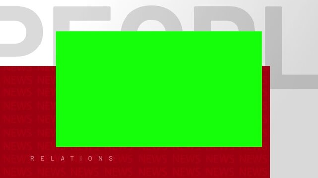 People relations text appears as a static background element behind a central green screen box intended for custom video content placement.