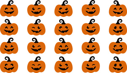 Fototapeta premium Seamless pattern of cute hand drawn jack o lantern pumpkins for halloween decorations and festive seasonal backgrounds