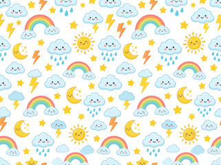 Fototapeta premium Colorful Cartoon Weather Elements Collection Set.