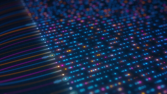 Big Data Integration Network with Digital Information Flow Visualization Illustration