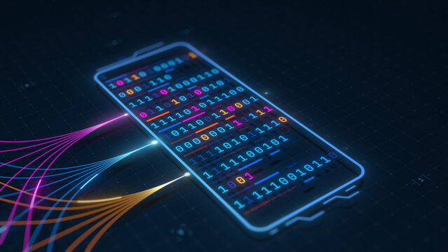 Binary Data Processing Node with Digital Information Flow Illustration