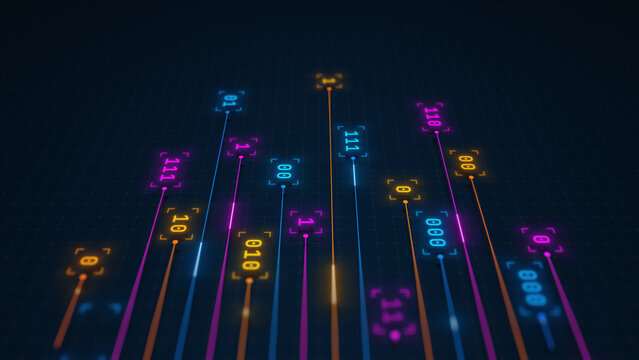 Binary Data Stream Flow Through Digital Network Technology Illustration