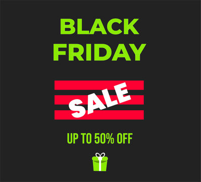 Black friday sale banner template with up to 50 percent off, vector illustration.