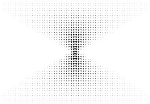 Abstract monochrome background, featuring a central, bowtie shape formed, by varying sizes, of black triangles, on a white background