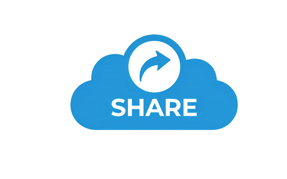 Share cloud icon isolated on white. Blue digital networking symbol for web interface design.