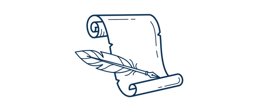 Quill pen and scroll illustration on white background