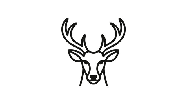A minimalist black line art illustration of a majestic deer head with large antlers