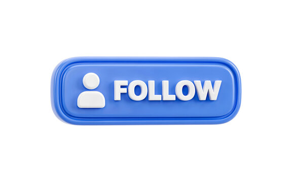 3D blue follow button icon. Social media user interface element for digital marketing.
