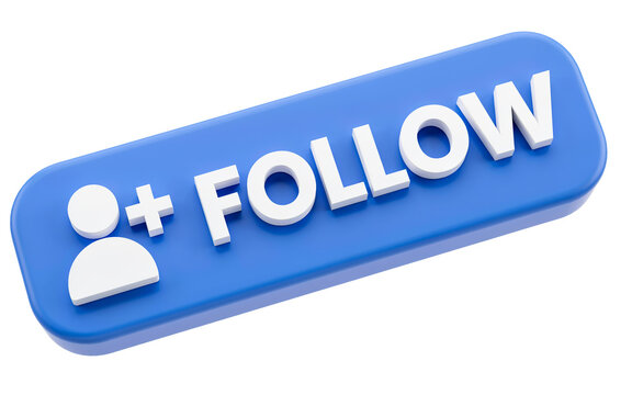 Follow button icon. 3D social media user subscription sign with transparent background.