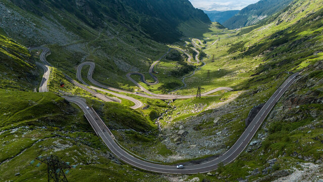 Drone View of Winding Mountain Road on Transfagarasan