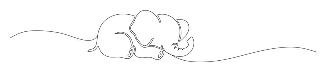Continuous line art of a baby elephant lying down and sleeping. Vector illustration of an elephant. © mamat