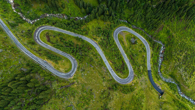 Transfagarasan Hairpin Road in Romania from Drone View