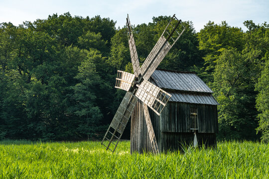 Countryside Windmill and Farming Scene in Romania