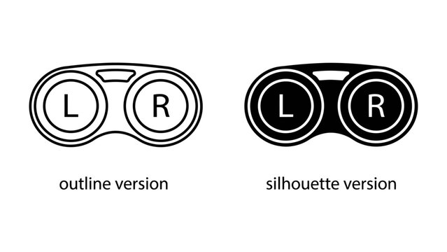 Contact Lens Case Icon: A graphic representation of a contact lens case shown in both outline and silhouette versions, with 'L' and 'R' indicating left and right lenses.