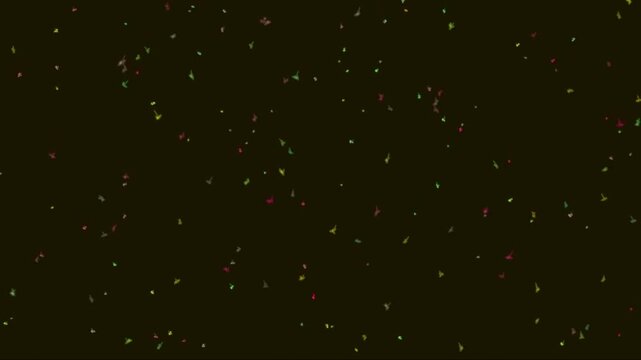 Colorful confetti falling and swirling in slow motion against a dark background, festive celebration and party atmosphere, abstract motion graphic element for event decoration and joyous occasions