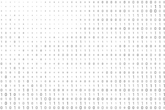 Vector texture of different size and shades of grey numbers 0 and 1 composing binary code