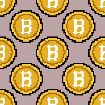pixel art illustration of a Bitcoin coin, commonly used as a digital icon or game element.