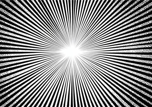 Retro Comic Book Radial Burst Background with Halftone Dots