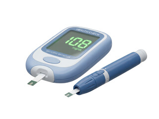 Fototapeta premium Person using a blue digital blood glucose meter at home