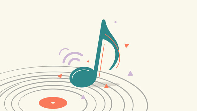 Modern eighth note emerging from record turntable - Ideal for music production marketing, podcast banners, or retro audio graphics.