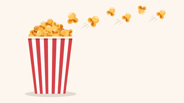 Cinema popcorn container with flying kernels - Suitable for food stall graphics, streaming party banners, or theater concessions.