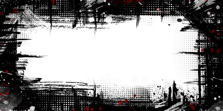 Abstract Black Splatter Frame on Dark Digital Network Background