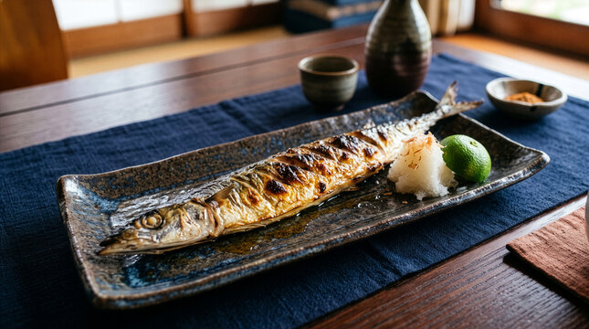 Traditional Japanese Grilled Pacific Saury (Sanma) with Daikon Radish and Sudachi 02