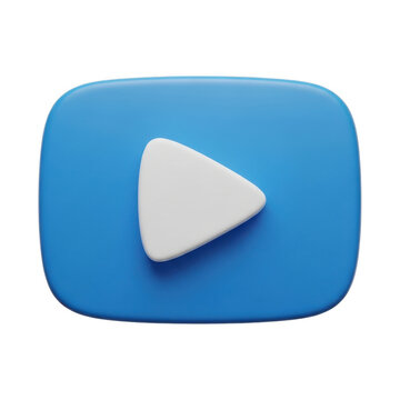 3d blue play button icon with white triangle isolated on transparent background