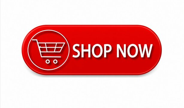 Red shopping button with shopping cart icon and shop now text