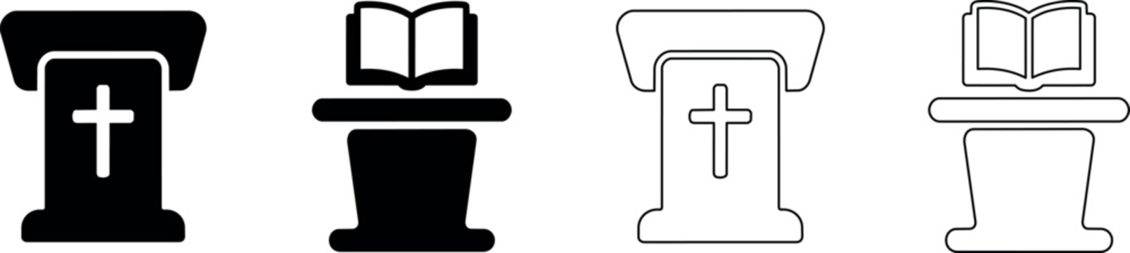 Christian pulpit and open book icons representing faith and scripture