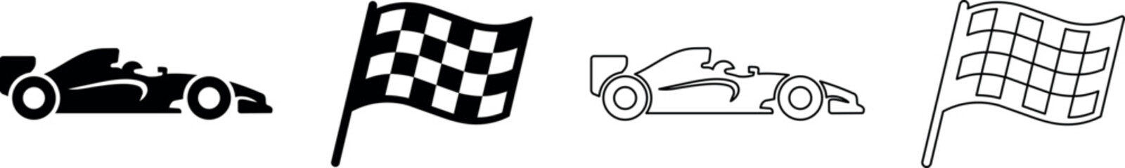 Obraz premium Formula 1 racing car and checkered flag icons for motorsport competition