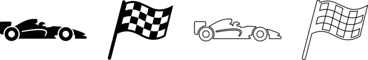 Obraz premium Set of racing car and checkered flag icons for motorsport and speed events